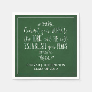 Christian Bible Verse Typography Green Graduation Napkin
