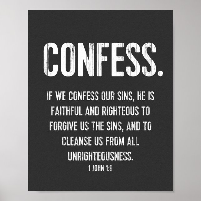 Christian Bible Verse Typography Print, 1 John 1:9 Poster (Front)