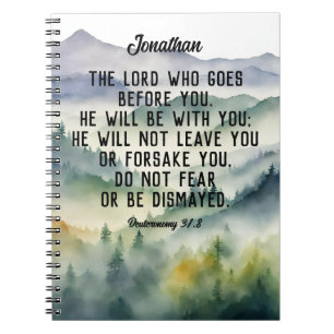 Christian Bible Verse Watercolor Mountains Name Notebook