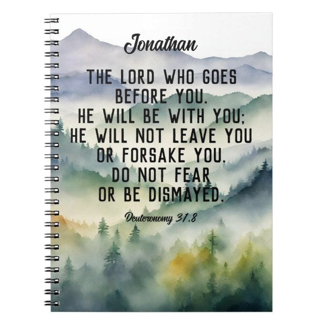 Christian Bible Verse Watercolor Mountains Name Notebook (Front)