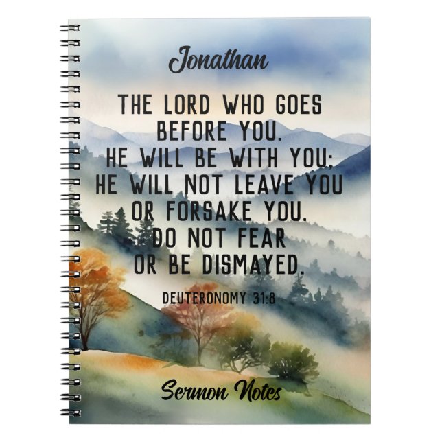 Christian Bible Verse Watercolor Mountains Name Notebook (Front)