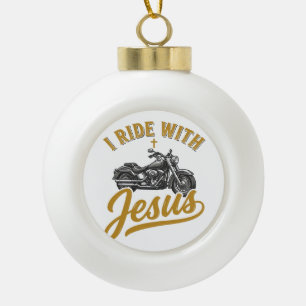 Christian Biker I Ride With Jesus Vintage Motorcyc Ceramic Ball Christmas Ornament