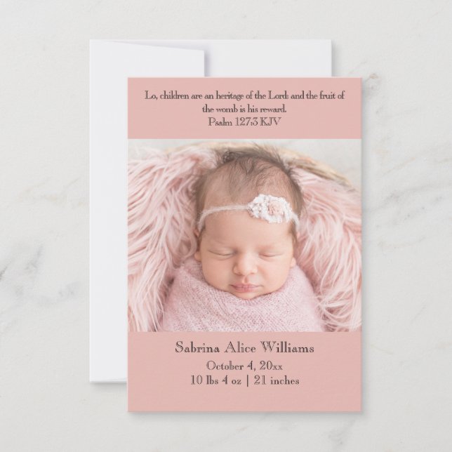 Christian Birth Announcement Card - Pink & black (Front)