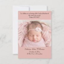 Christian Birth Announcement Card - Pink & black