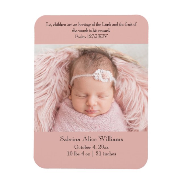 Christian Birth Announcement Card - Pink & black Magnet (Vertical)