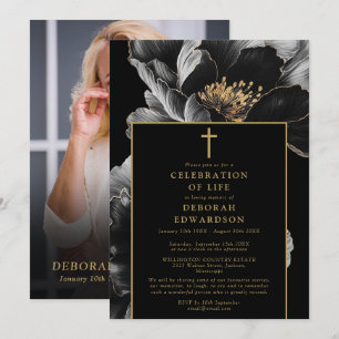 Christian Black And Gold Celebration Of Life Photo Invitation