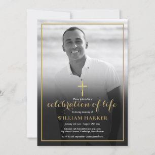 Christian Black and White Photo Funeral Invitation