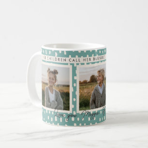 Christian Blessed Mom Photo Collage Keepsake Green Coffee Mug