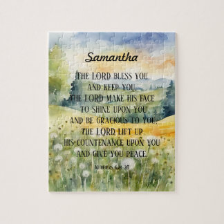 Christian Blessing Scripture Watercolor Nature Jigsaw Puzzle