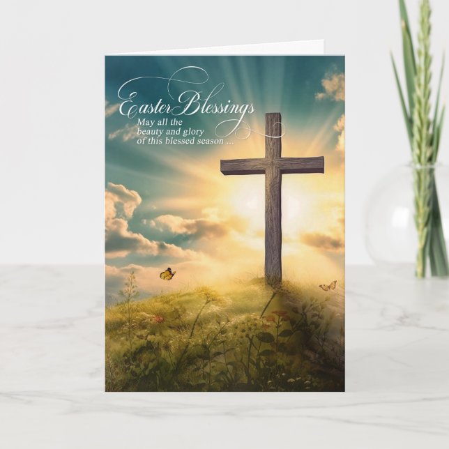 Christian Blessings Cross on the Hill Easter Holiday Card (Front)