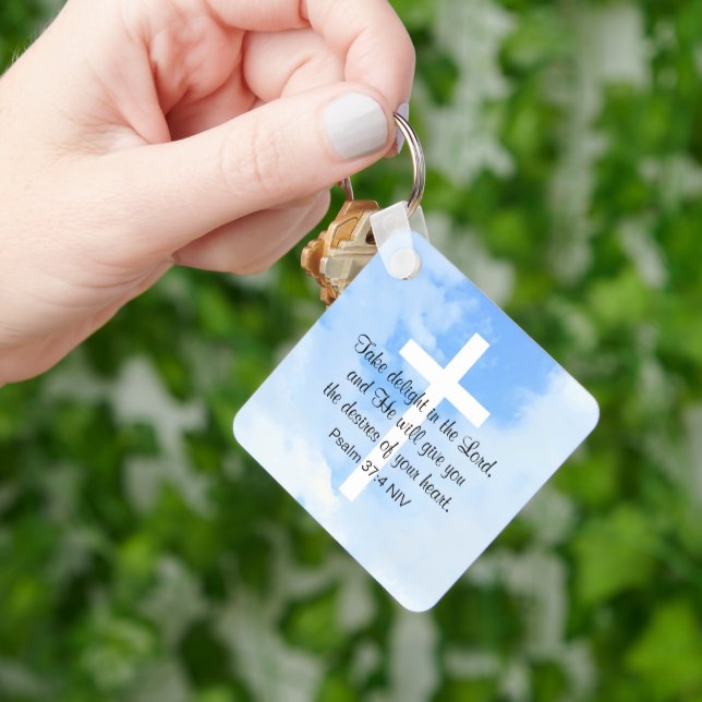 Christian Blue and White Bible Verse Success Keychain (Hand)