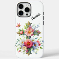 Christian Blue Cross by Blossoming Flowers