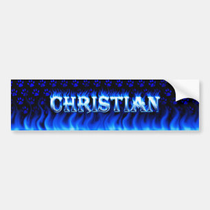 Christian blue fire and flames bumper sticker desi