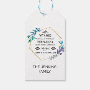 Christian Blue Floral Wreath Gift Tags