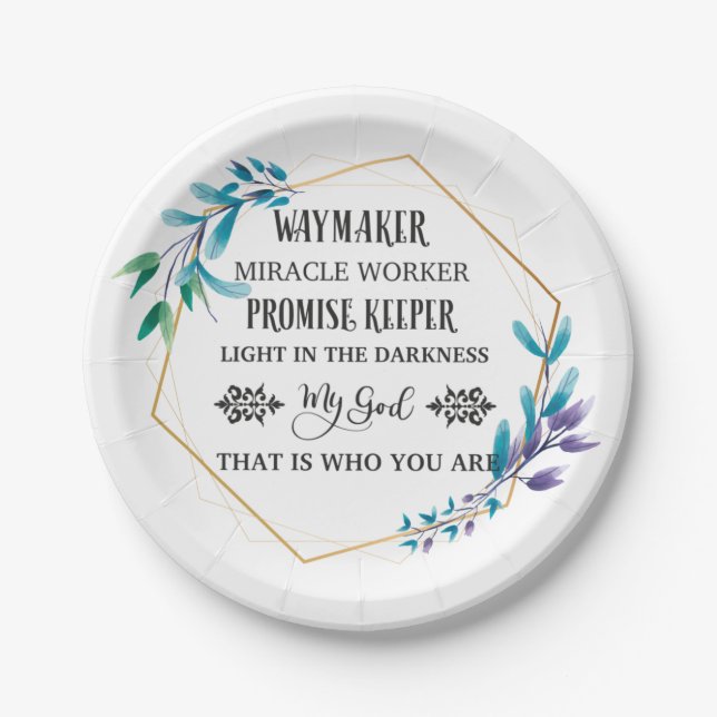 Christian Blue Floral Wreath   Paper Plate (Front)