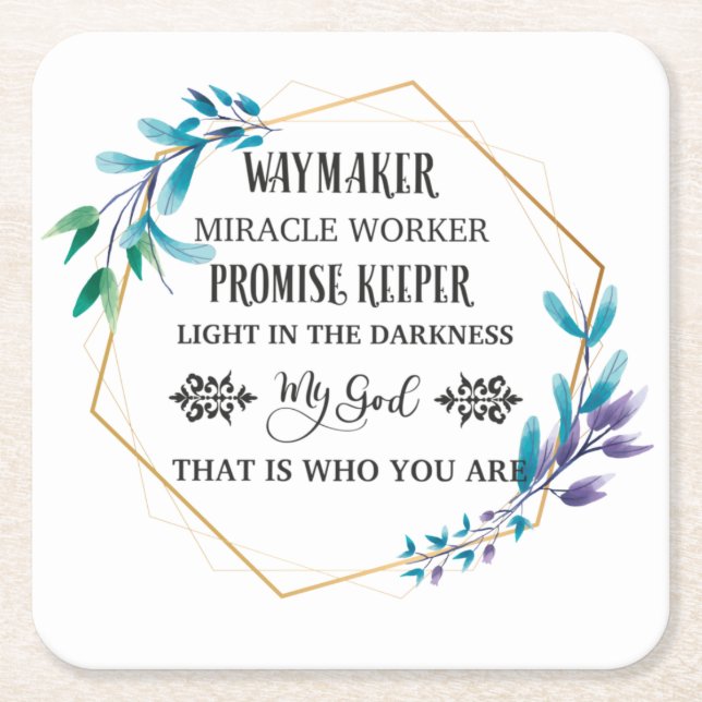 Christian Blue Floral Wreath  Square Paper Coaster (Front)