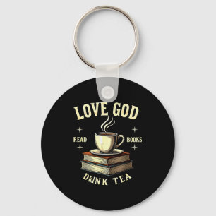 Christian Bookworm Love God Read Books Drink Tea  Keychain