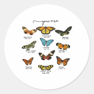 Christian Butterflies God Says You Are Bible Verse Classic Round Sticker