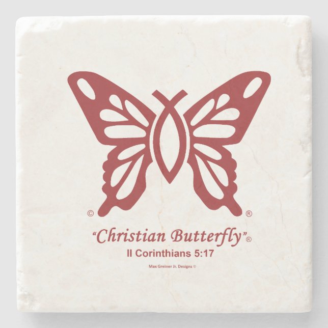 "Christian Butterfly" Coaster Tile Cherry Red logo (Front)