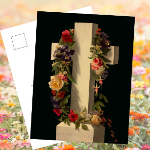 Christian Catholic Floral Cross Jesus Easter Holiday Postcard