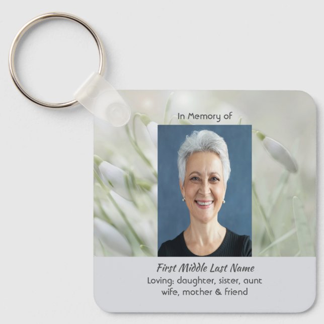 Christian Celebration of Life  Snowdrop Flowers Keychain (Front)