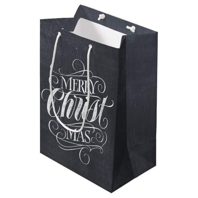 Christian Christ Christmas Chalkboard Calligraphy Medium Gift Bag (Front Angled)