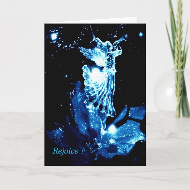 Christian Christmas card herald angel blue on blac (Front)