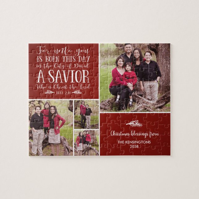 Christian Christmas Collage Luke 2 Photo Red Jigsaw Puzzle (Horizontal)