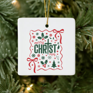 Christian Christmas Cross Sign Jesus Christ Faith Ceramic Ornament