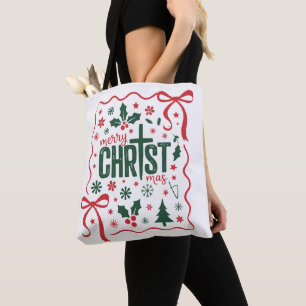 Christian Christmas Cross Sign Jesus Christ Faith Tote Bag