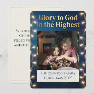 Christian Christmas Glory to God One Photo Gold Holiday Card