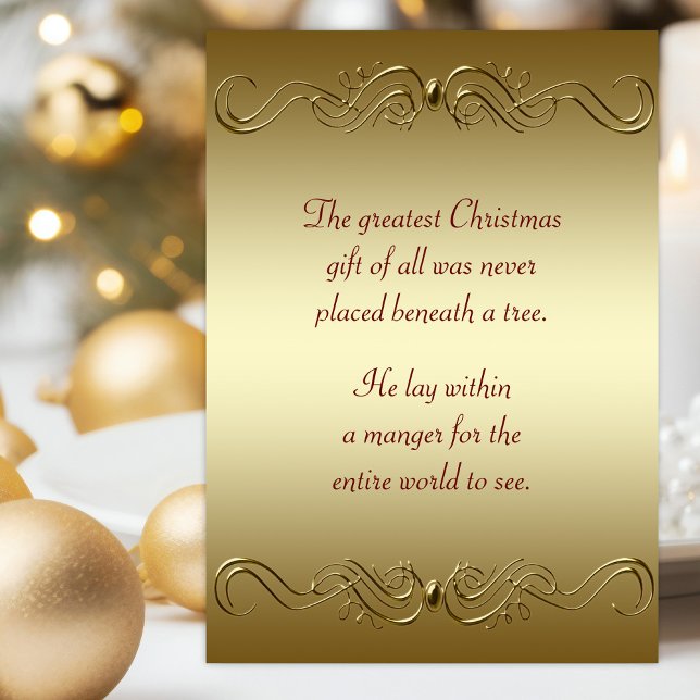 Christian Christmas Holiday Card (Religious Christmas card with elegant gold swirls and scriptures.)
