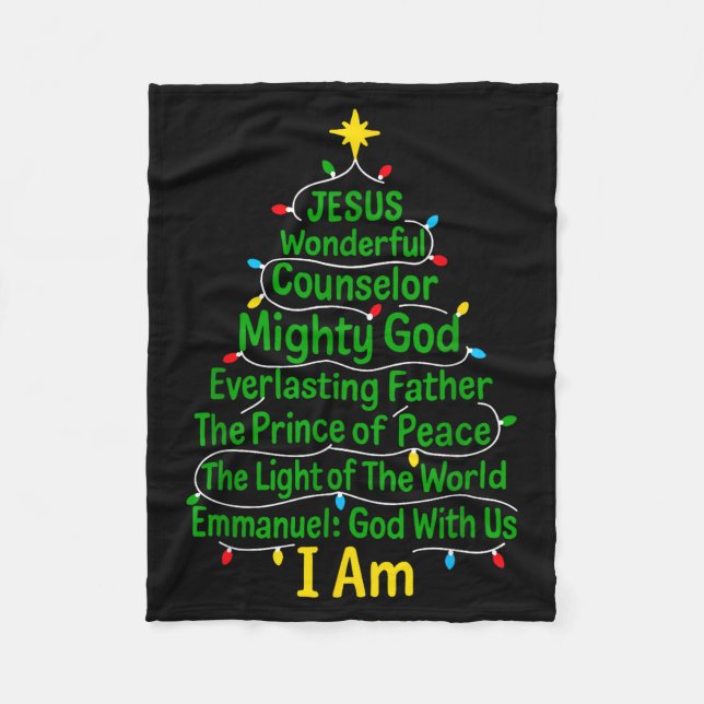 Christian Christmas Jesus Bible Names Xmas Tree Sh Fleece Blanket (Front)