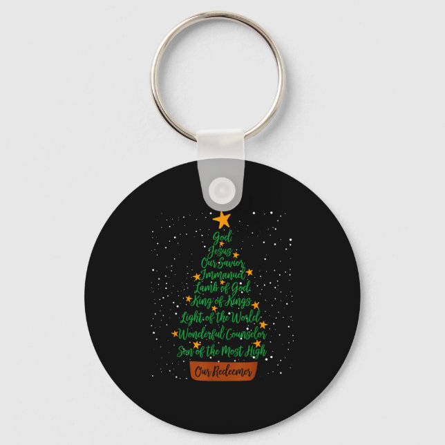 Christian Christmas Jesus Bible Names Xmas Tree Sh Keychain (Front)