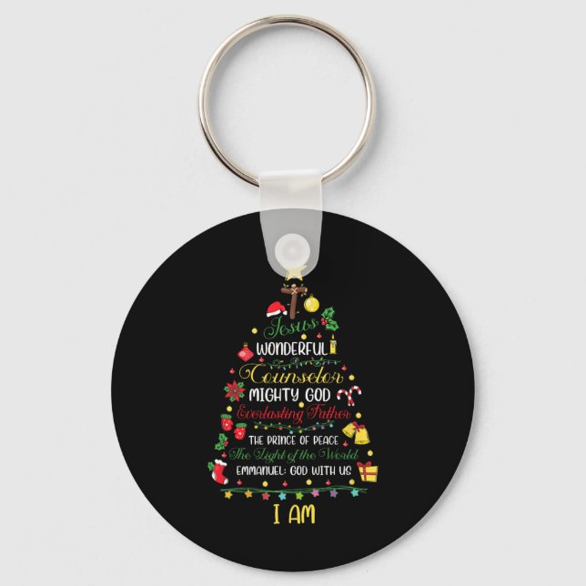 Christian Christmas Jesus Bible Names Xmas Tree Sh Keychain (Front)