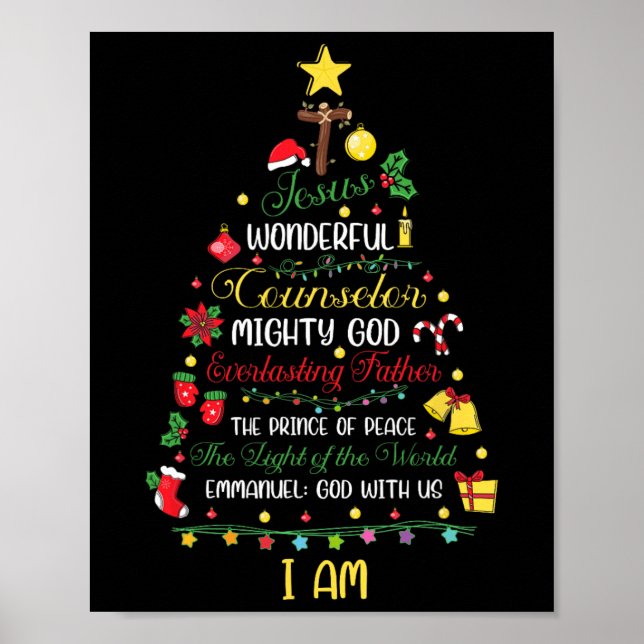 Christian Christmas Jesus Bible Names Xmas Tree Sh Poster (Front)