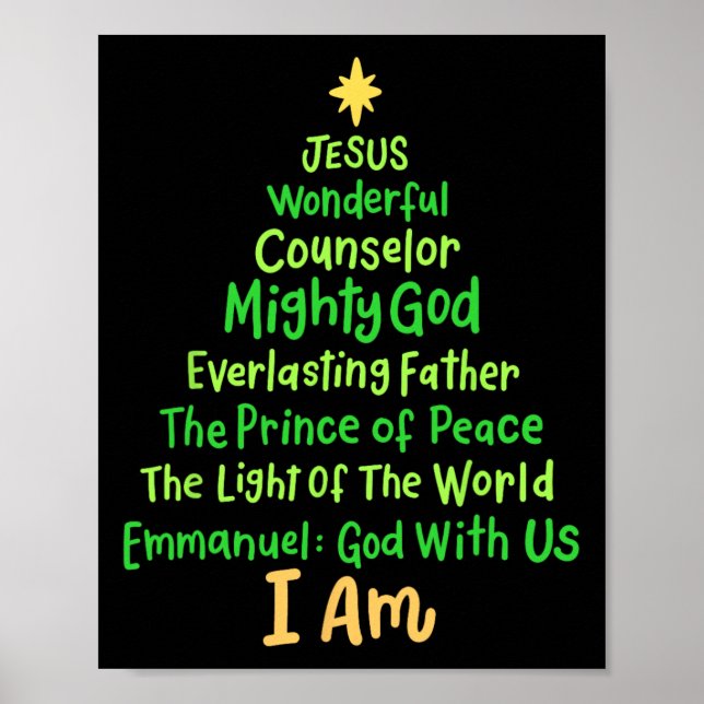 Christian Christmas Jesus Bible Names Xmas Tree Sh Poster (Front)