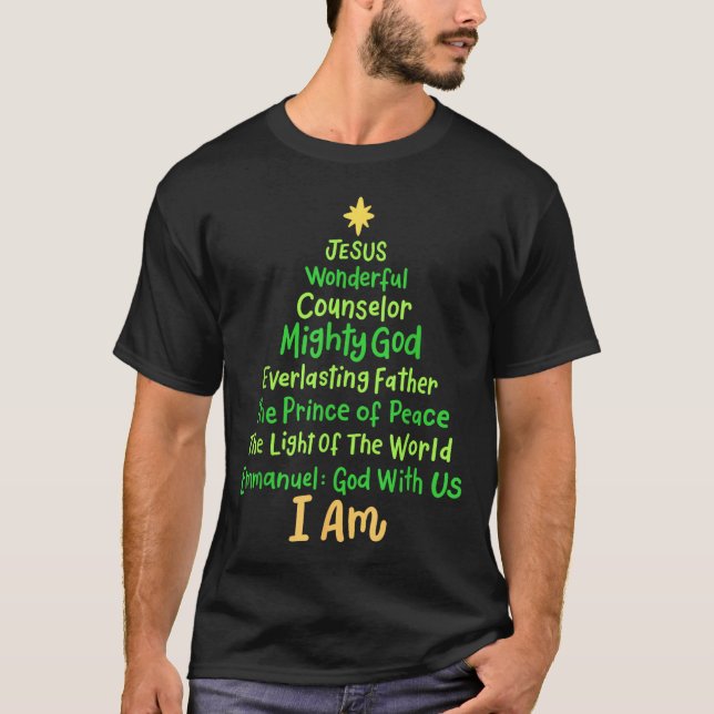 Christian Christmas Jesus Bible Names Xmas Tree Sh T-Shirt (Front)
