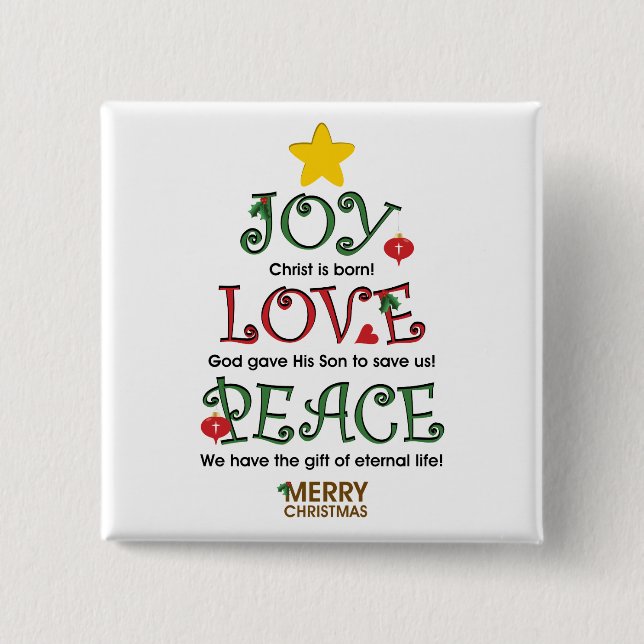 Christian Christmas Joy Love and Peace 2 Inch Square Button (Front)