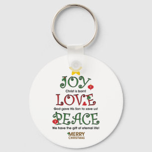 Christian Christmas Joy Love and Peace Keychain