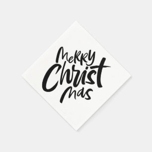 Christian Christmas Lettering Religious Black Napkin