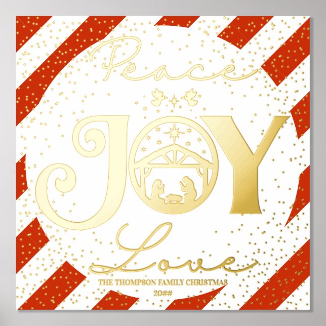 Christian Christmas Nativity Gold Peace Joy Love Foil Prints (Front)