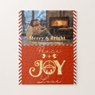 Christian Christmas Nativity Gold R Peace Joy Love Jigsaw Puzzle