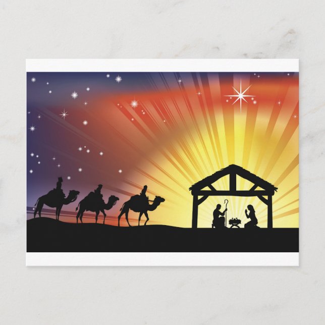 Christian Christmas Nativity Scene Holiday Postcard (Front)