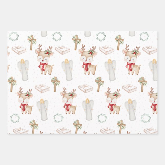 Christian Christmas Reindeer Wrapping Paper Sheets (Front)