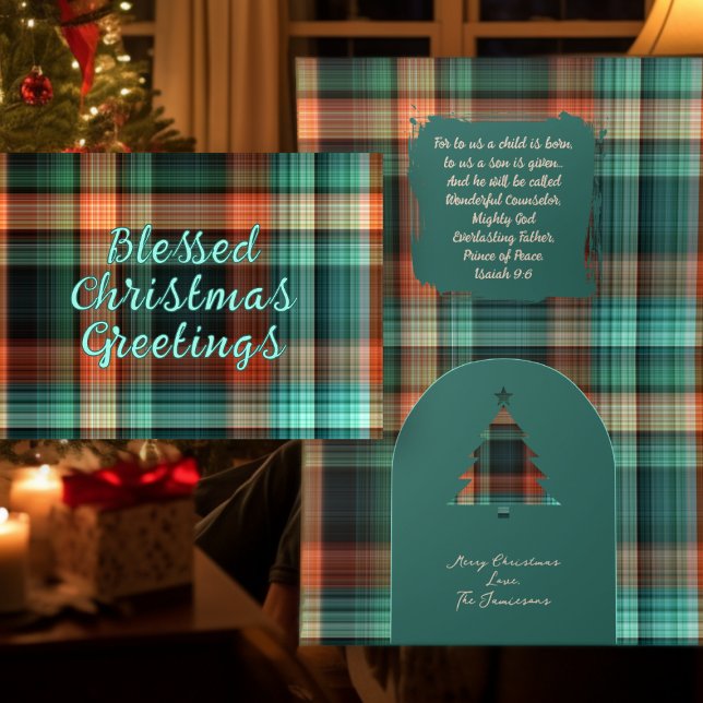 Christian Christmas Scripture Plaid Design Holiday Card (Creator Uploaded)