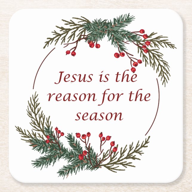 Christian Christmas Scripture Sticker Scripture Square Paper Coaster (Front)