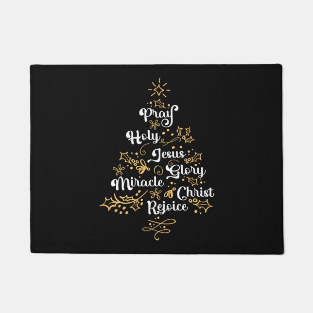 Christian Christmas Tree Family Holiday Church Doormat (Front)