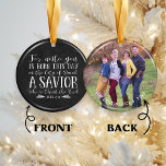 Christian Christmas Verse Typography Holiday Photo Ceramic Ornament<br><div class="desc">Christian Christmas Verse Typography Holiday Photo Ornament in Rustic Chalkboard, featuring Luke 2:11 on a holiday red background in a festive typography, with space for your photo and name on the back! Easy to customize with text, fonts, and colours. If you need assistance with the design or matching products, please...</div>