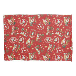 Christian Christmas Watercolor Nativity Red Pillowcase
